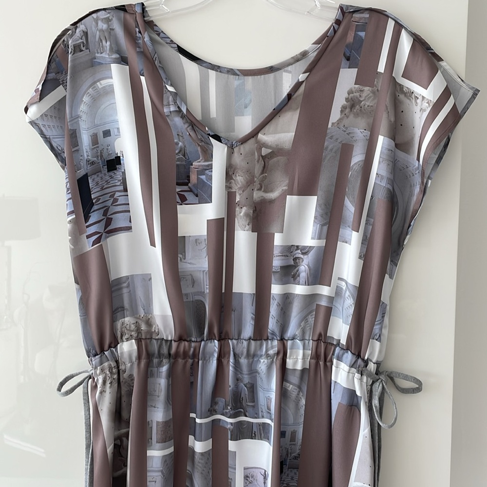 SALE! Peserico Tan, White & Grey Printed Dress - Picture 8 of 13